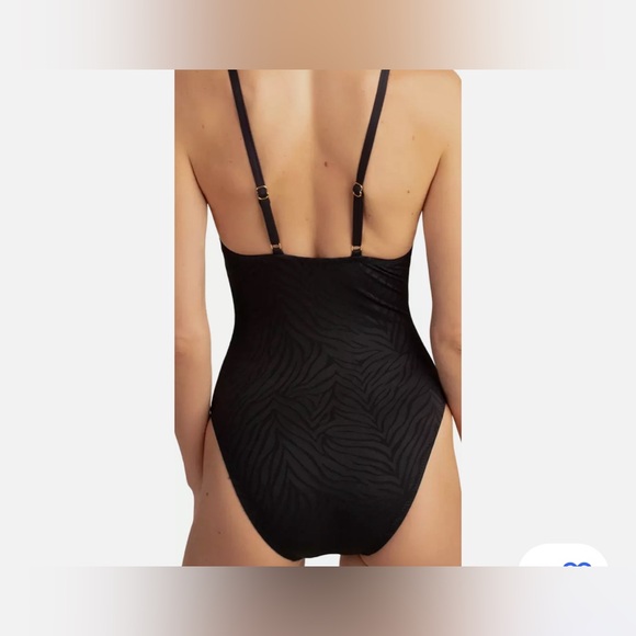 TRINA TURK BLACK & NEON PLUNGE ONE PIECE SWIMSUIT (Size 6) - Picture 2 of 10
